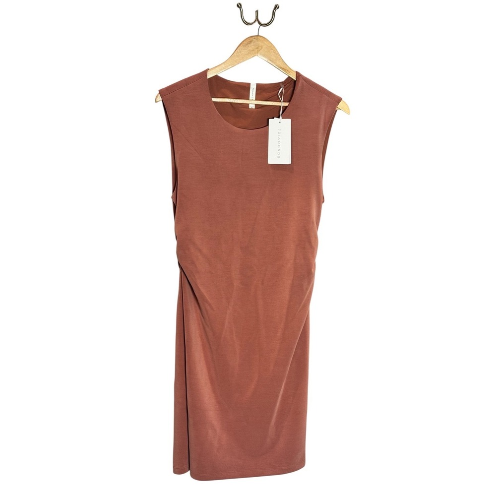 7Diamonds Sleeveless Classic Ruched Sheath Dress Terracotta XL Stretch NWT
